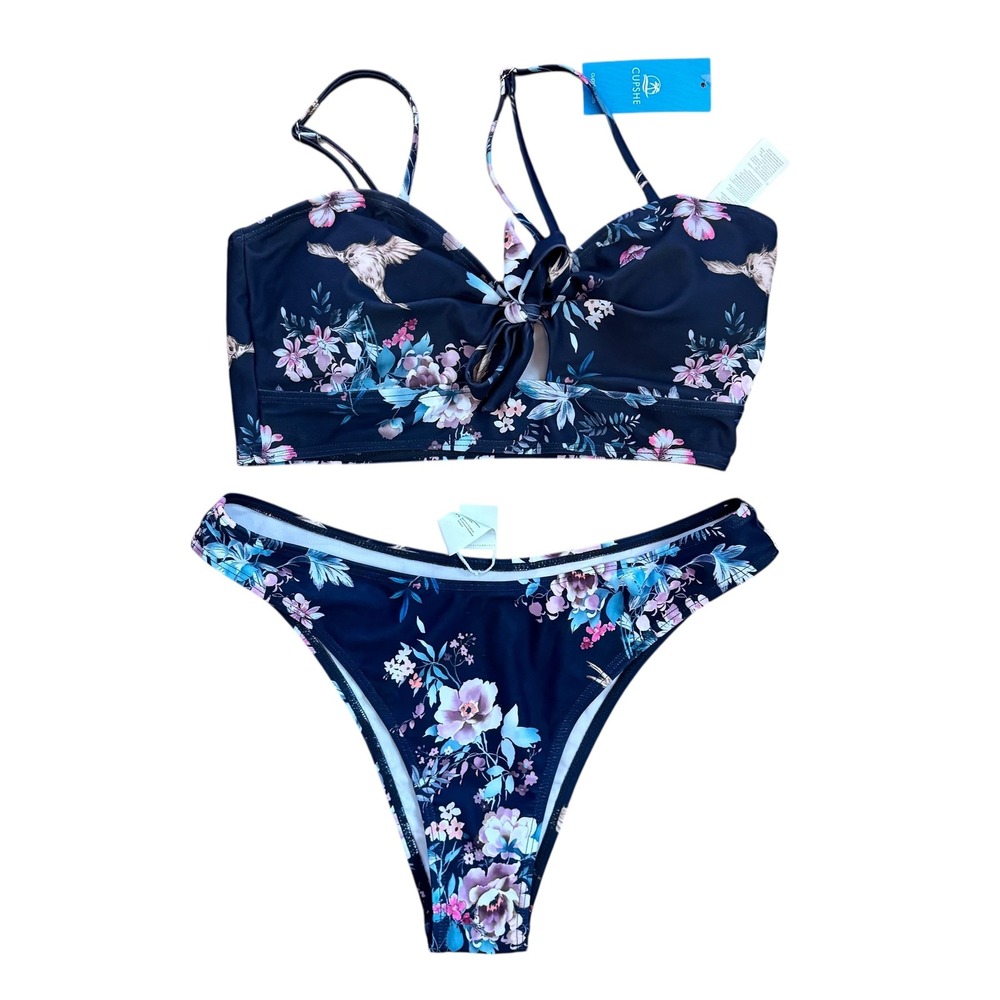 Cupshe Floral Print Tie Front Swimsuit Two Piece‎ Bathing Suit Medium